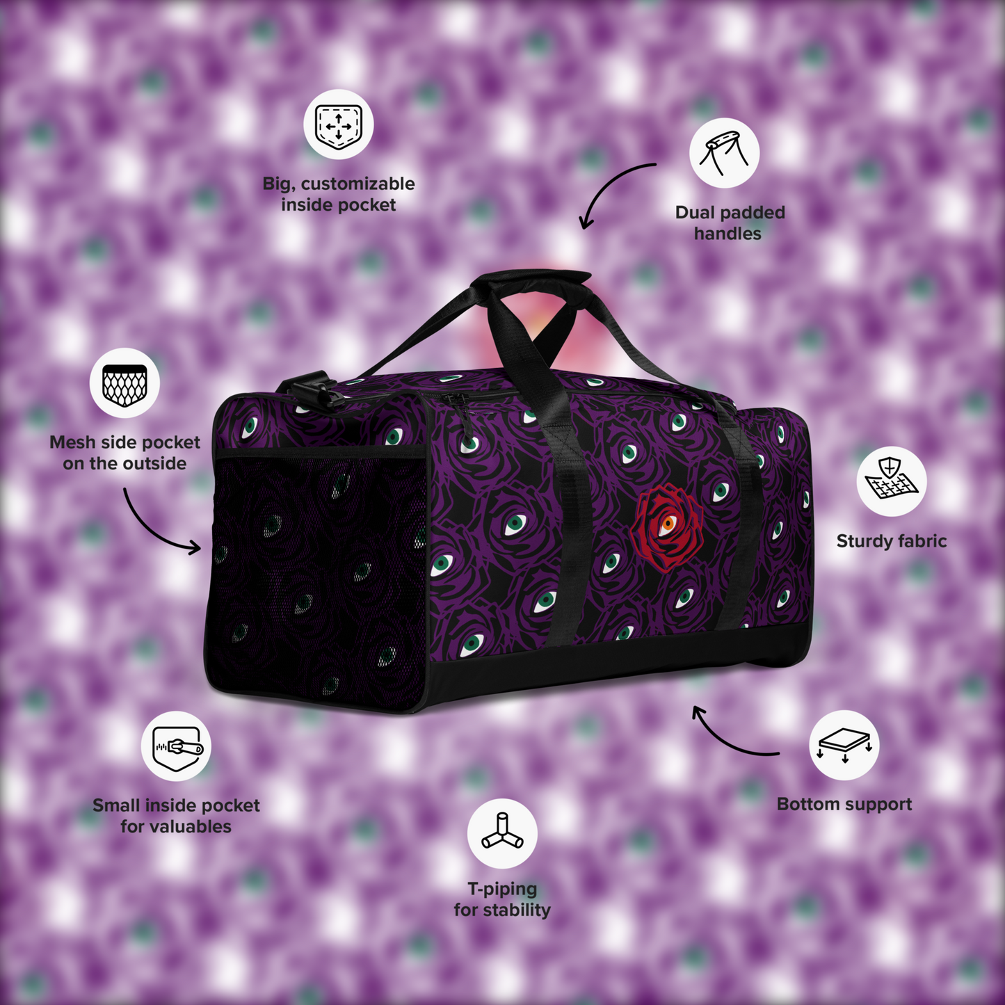 ROSE-EYE: RED - Aura Duffle - Black
