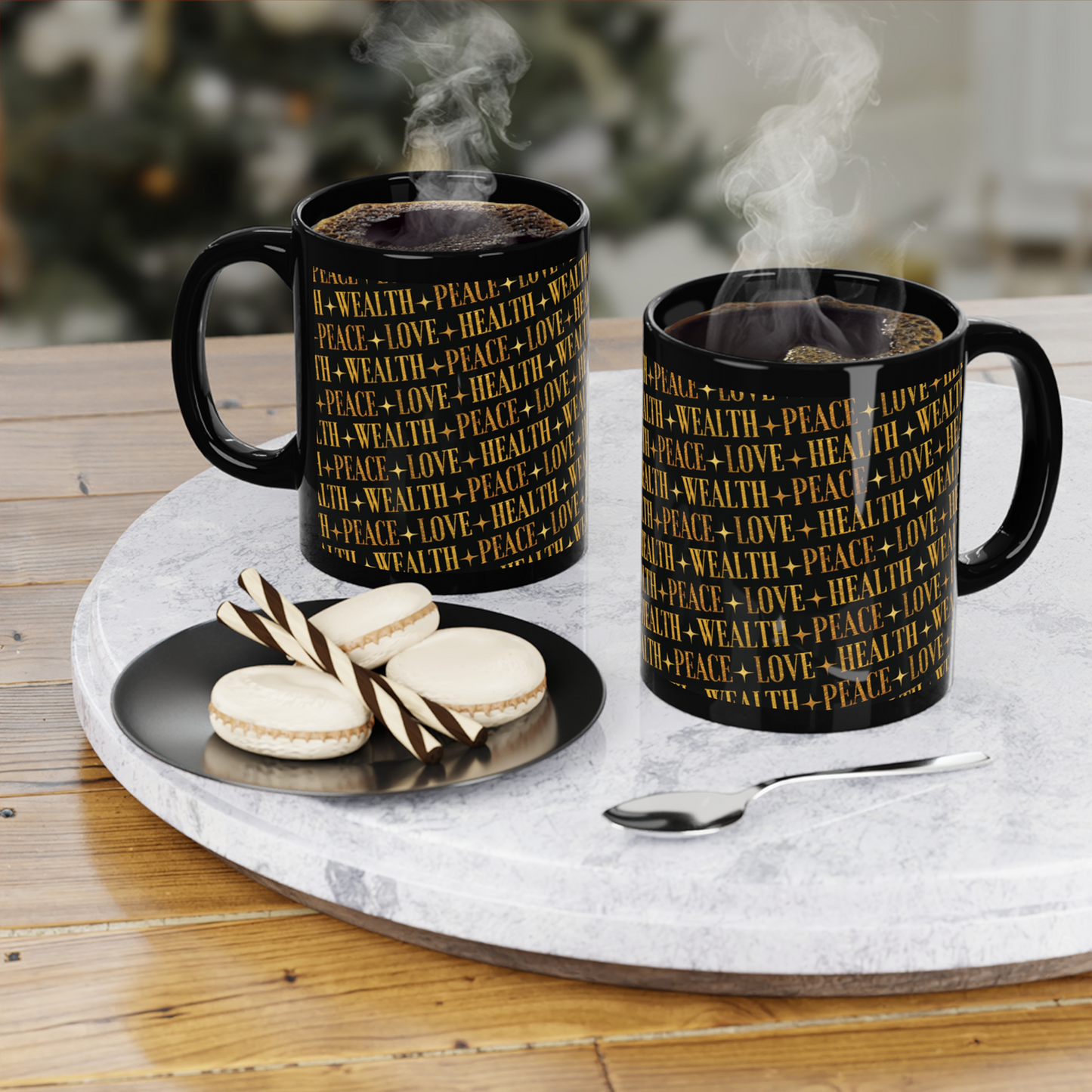 PEACE+LOVE+HEALTH+WEALTH - Essence Coffee Mugs - 11 oz
