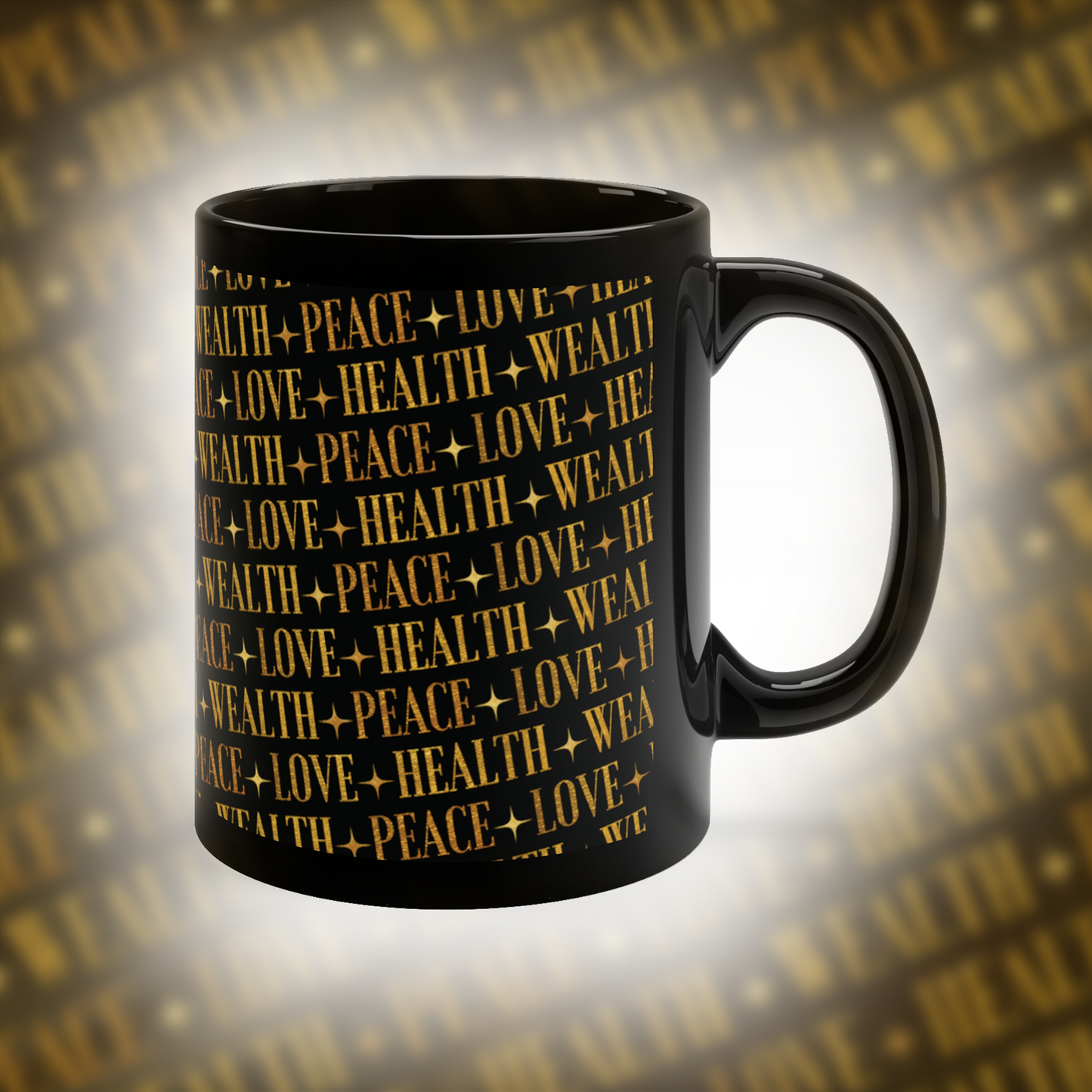PEACE+LOVE+HEALTH+WEALTH - Essence Coffee Mugs - 11 oz