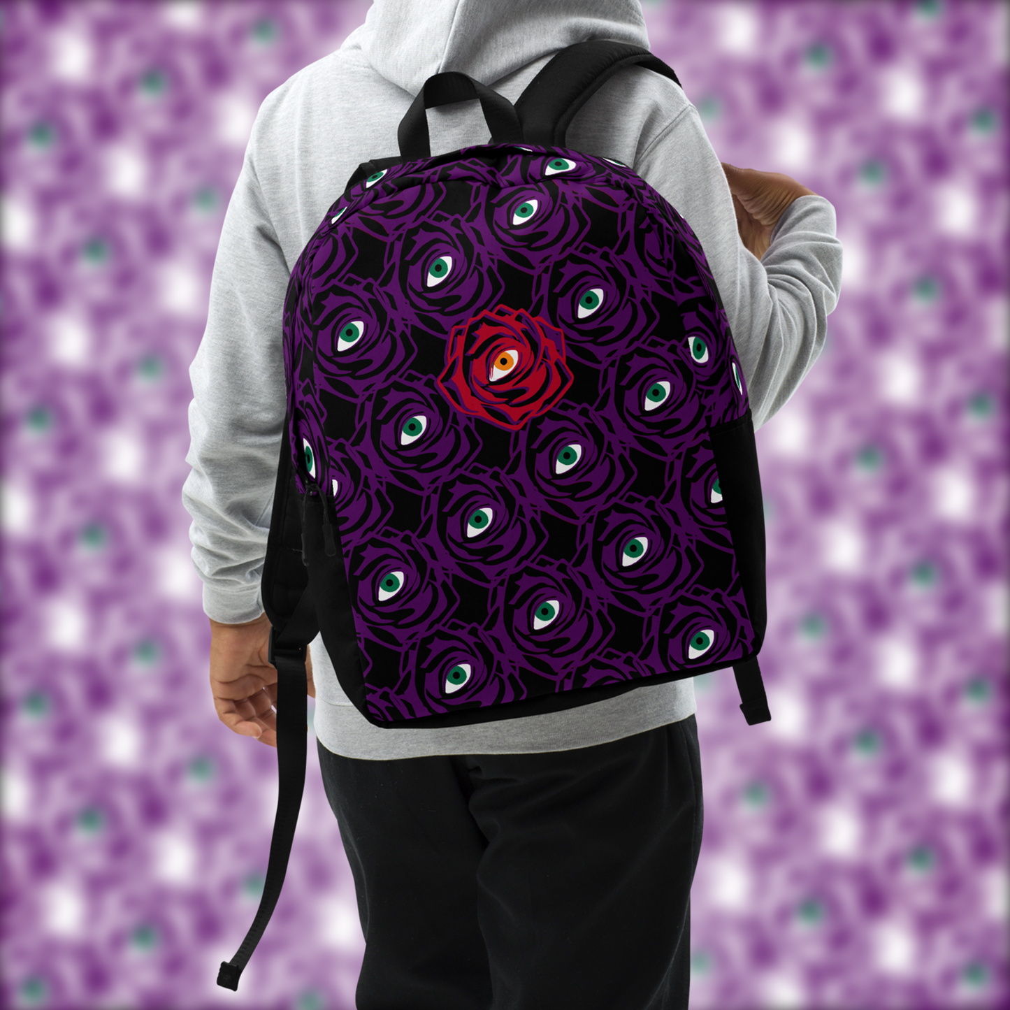 ROSE EYE: RED BLACK BACKPACK